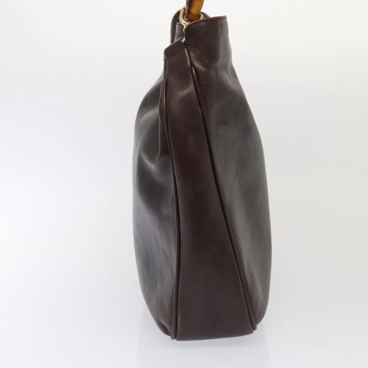 GUCCI Bamboo Shoulder Bag Leather 2way Black Gold  86650