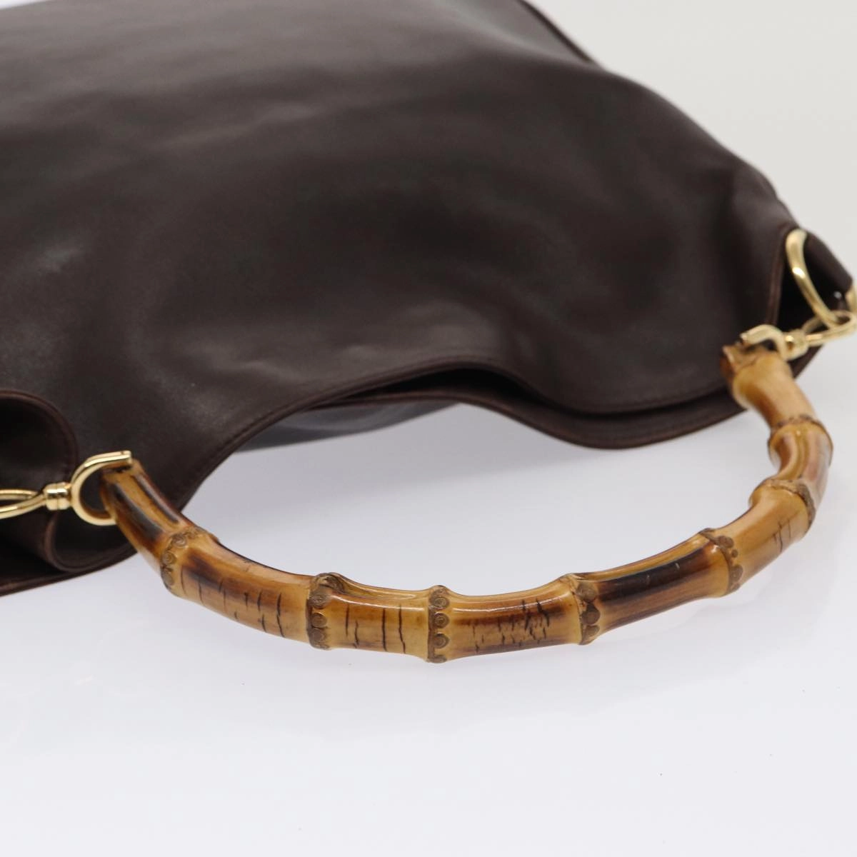 GUCCI Bamboo Shoulder Bag Leather 2way Black Gold  86650