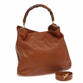 GUCCI Bamboo Shoulder Bag Leather 2way Brown 001 14 1577  84763