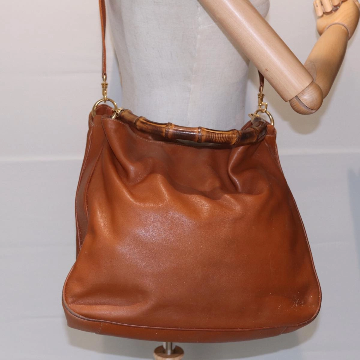 GUCCI Bamboo Shoulder Bag Leather 2way Brown 001 14 1577  84763