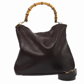 GUCCI Bamboo Shoulder Bag Leather 2way Brown 001 2123 1577  80117