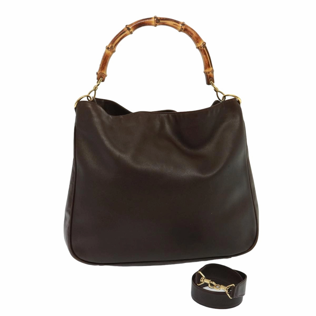 GUCCI Bamboo Shoulder Bag Leather 2way Brown 001 3754 1577  78088