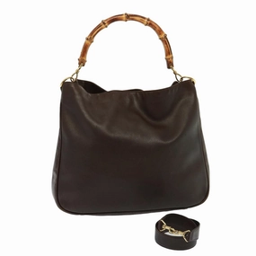 GUCCI Bamboo Shoulder Bag Leather 2way Brown 001 3754 1577  78088
