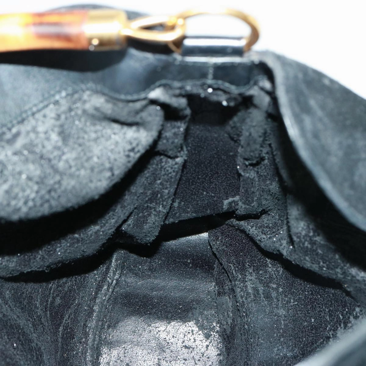GUCCI Bamboo Shoulder Bag Leather Suede 2way Black 001 1014 1577  78086