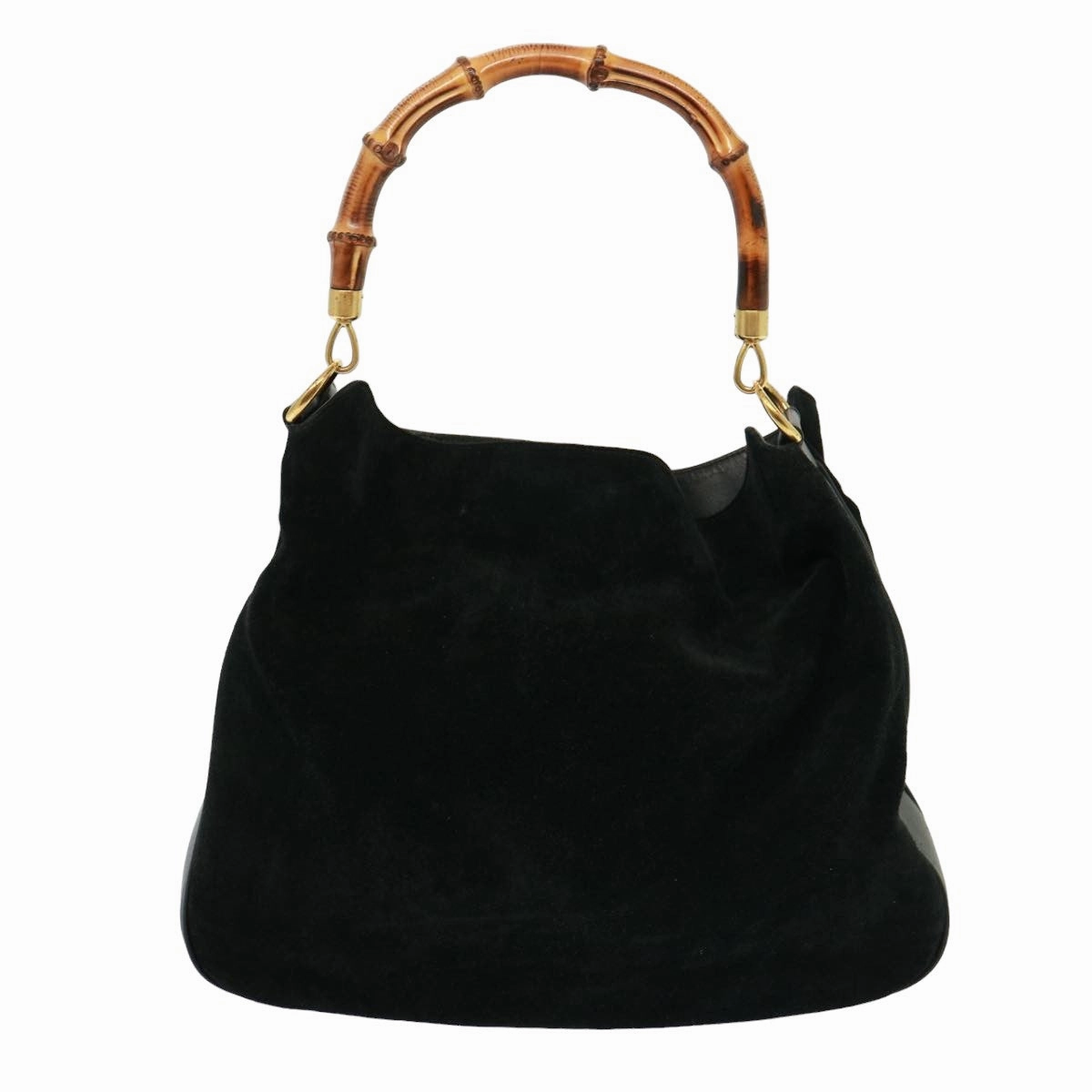 GUCCI Bamboo Shoulder Bag Leather Suede 2way Black 001 1014 1577  78086