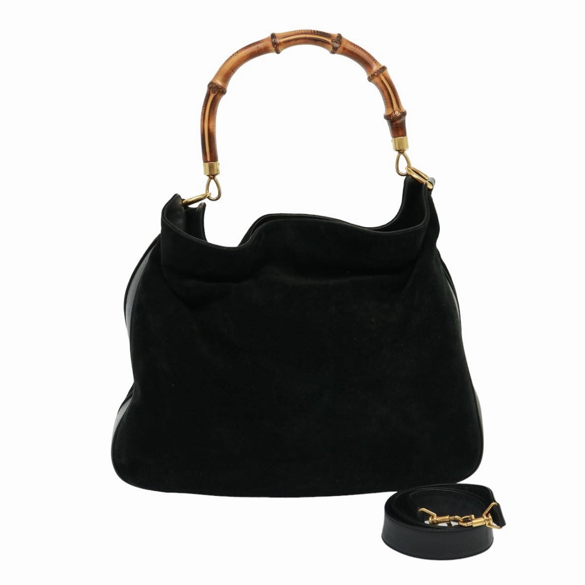 GUCCI Bamboo Shoulder Bag Leather Suede 2way Black 001 1014 1577  78086