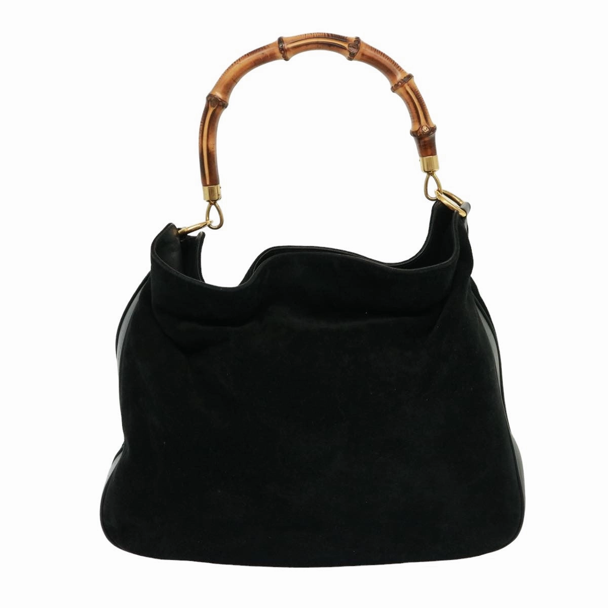 GUCCI Bamboo Shoulder Bag Leather Suede 2way Black 001 1014 1577  78086