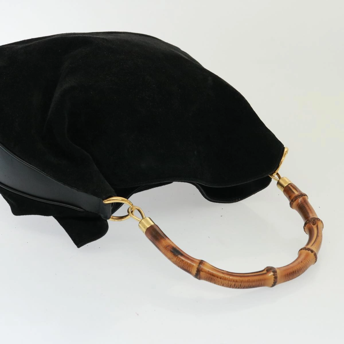 GUCCI Bamboo Shoulder Bag Leather Suede 2way Black 001 1014 1577  78086