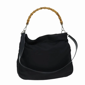 GUCCI Bamboo Shoulder Bag Nylon 2way Black 001 1998 1577  ep4348