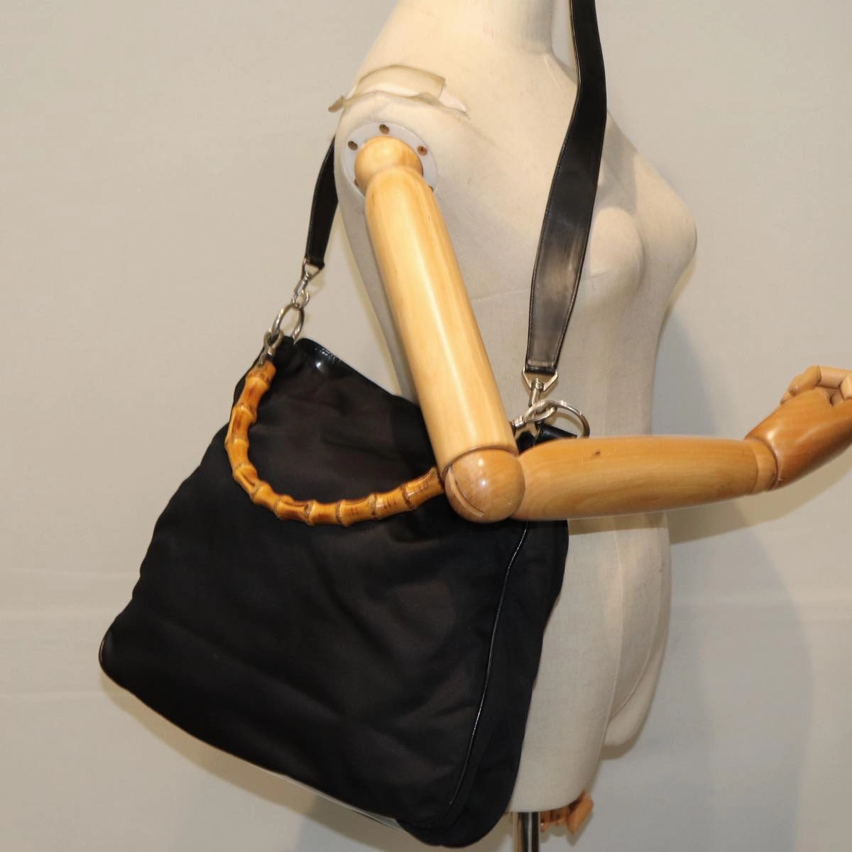 GUCCI Bamboo Shoulder Bag Nylon 2way Black 001 1998 1577  ep4348