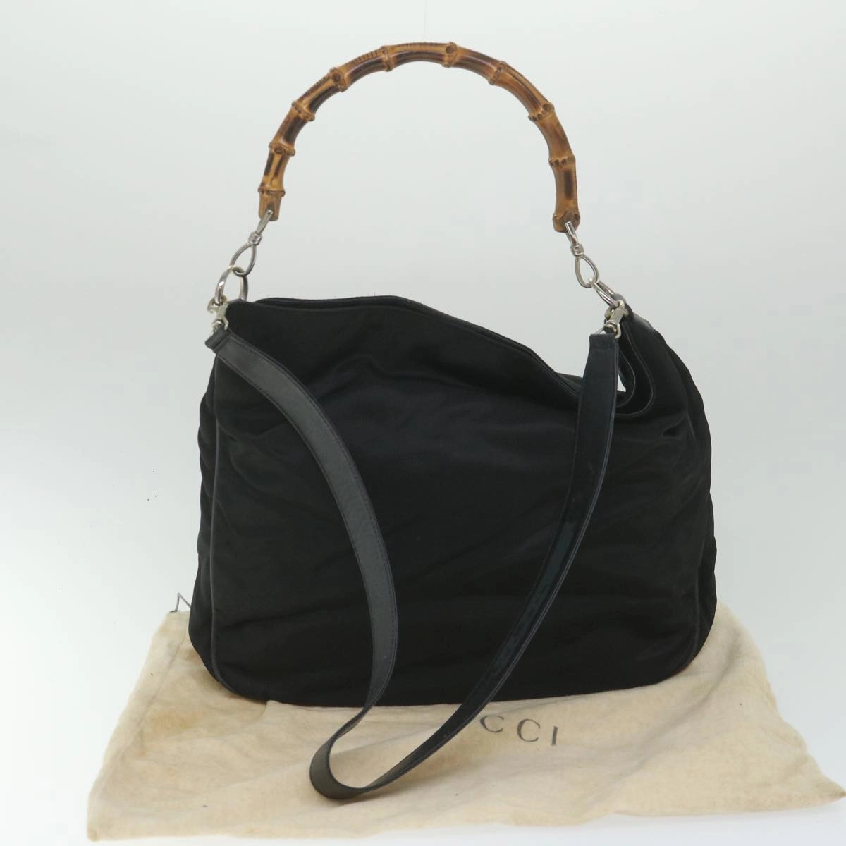 GUCCI Bamboo Shoulder Bag Nylon 2way Black  bs9242