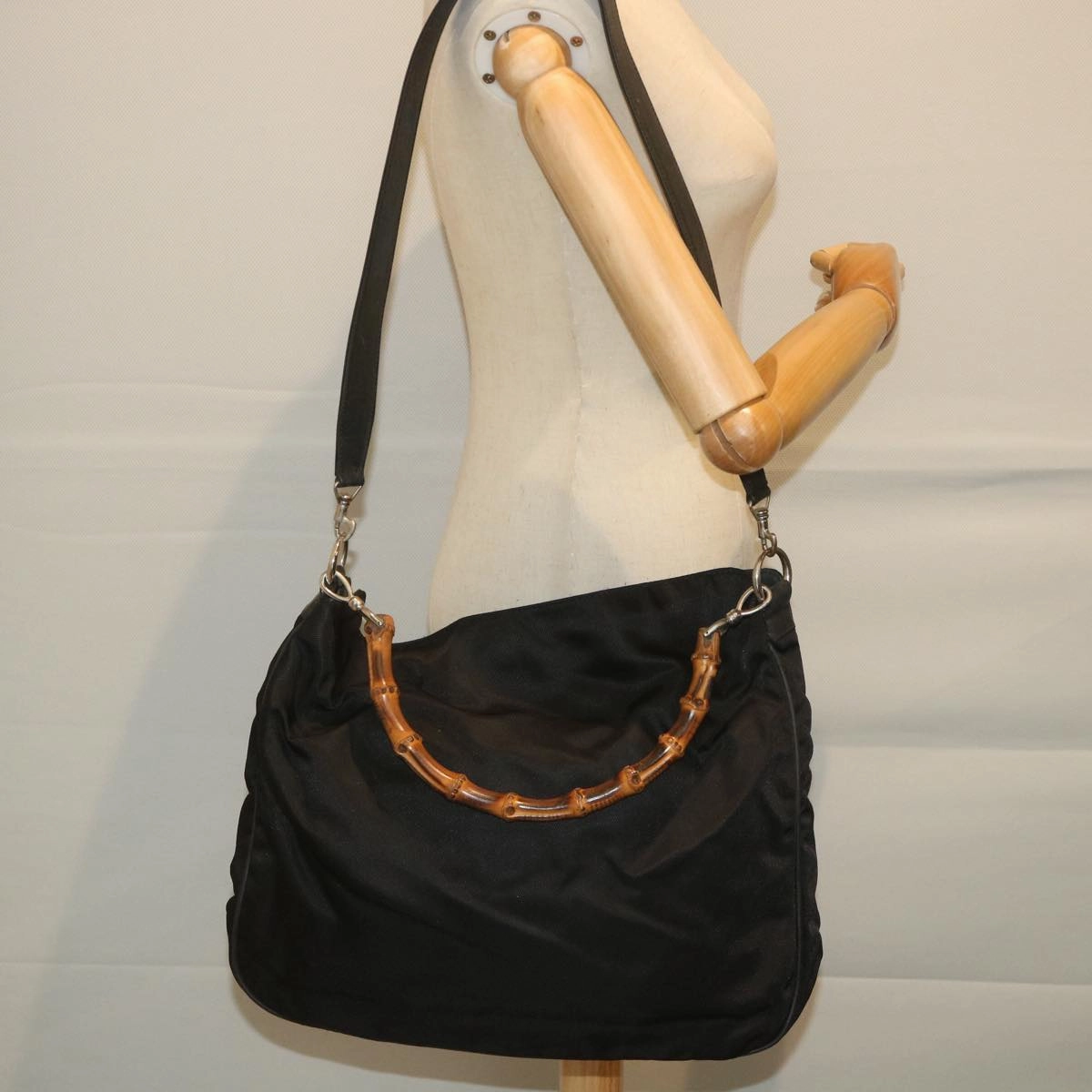 GUCCI Bamboo Shoulder Bag Nylon 2way Black  bs9242