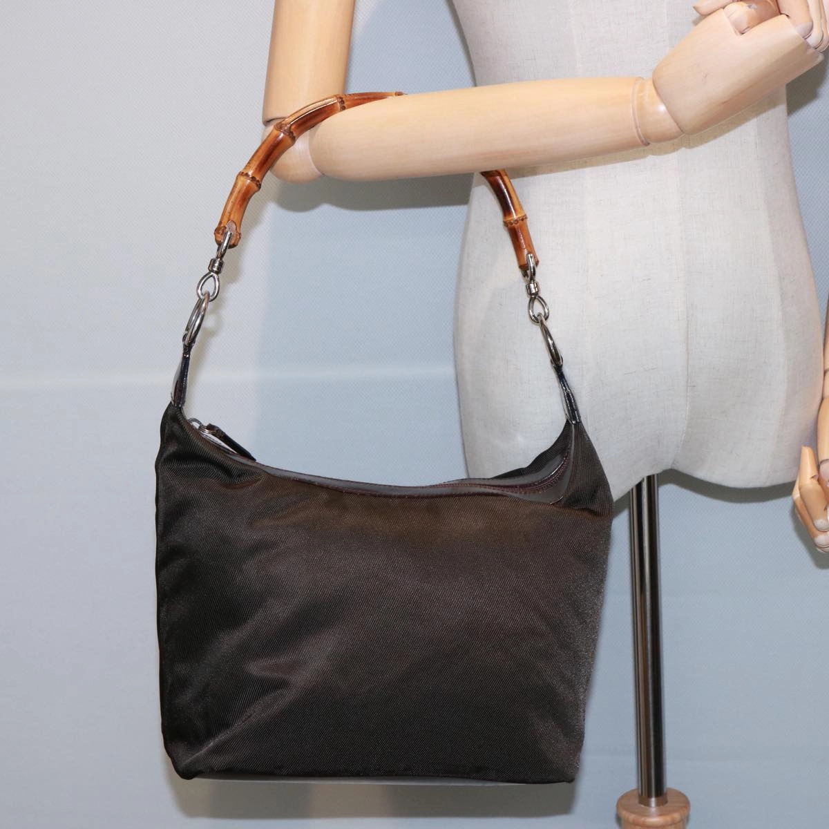 GUCCI Bamboo Shoulder Bag Nylon Brown 000 1956 0531  ep4606