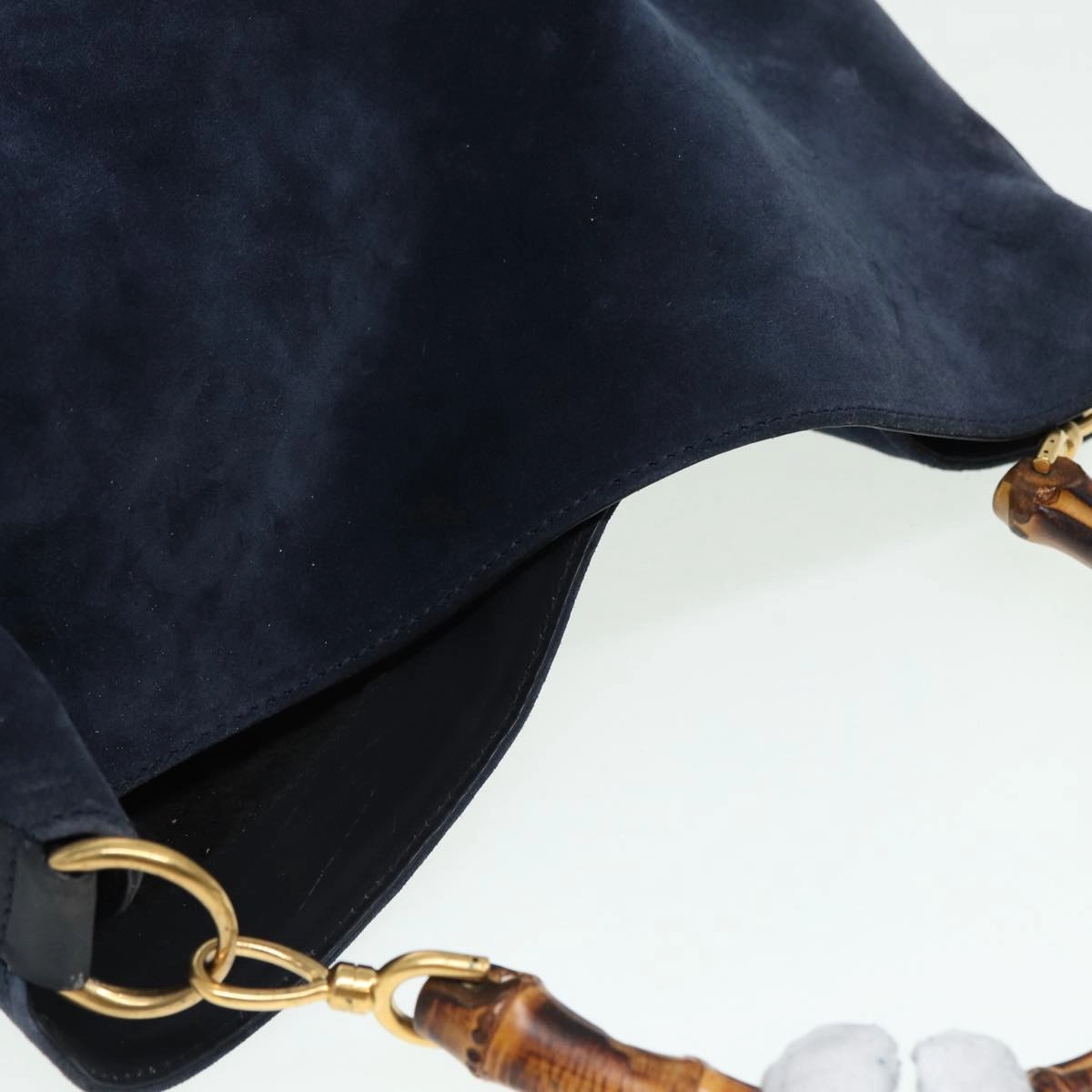 GUCCI Bamboo Shoulder Bag Suede 2way Navy 001 1577 2615  83940
