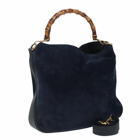 GUCCI Bamboo Shoulder Bag Suede 2way Navy 001 1577 2615  83940