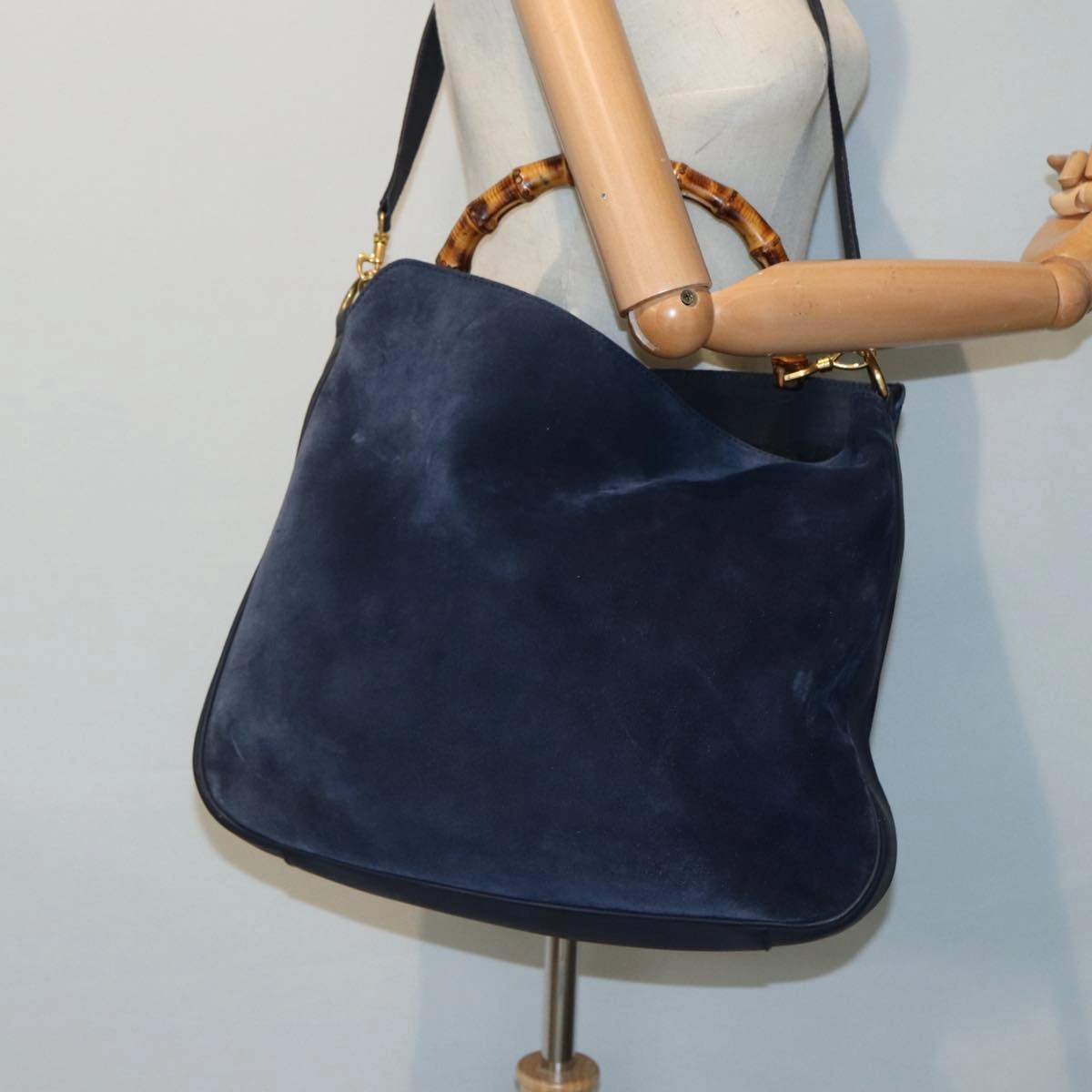 GUCCI Bamboo Shoulder Bag Suede 2way Navy 001 1577 2615  83940