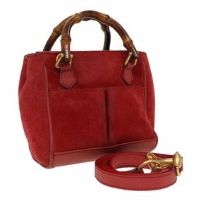 GUCCI Bamboo Shoulder Bag Suede 2way Red 007 1793 0238  84245