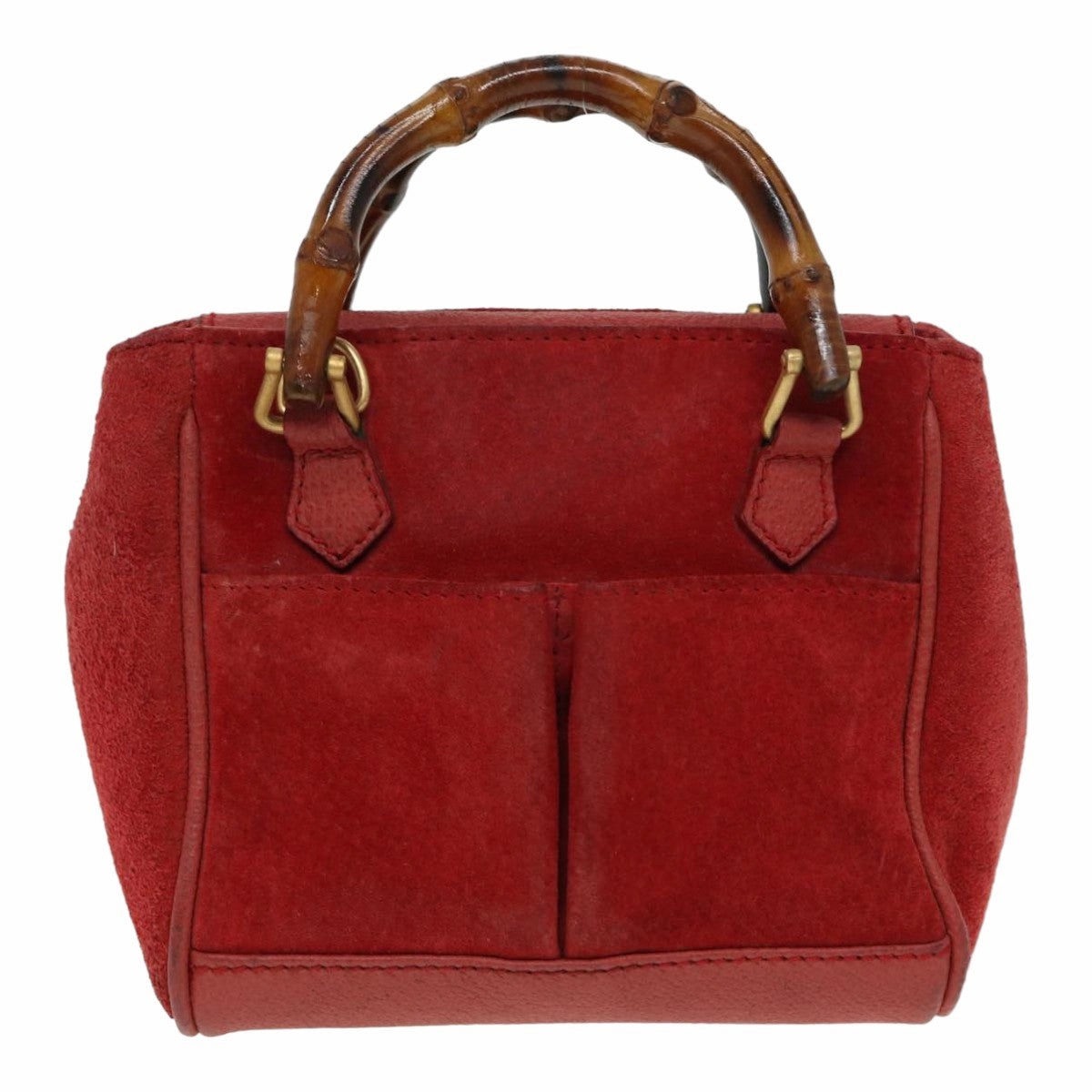 GUCCI Bamboo Shoulder Bag Suede 2way Red 007 1793 0238  84245