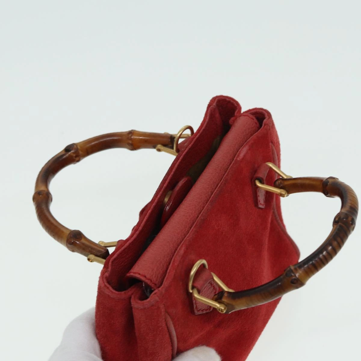 GUCCI Bamboo Shoulder Bag Suede 2way Red 007 1793 0238  84245