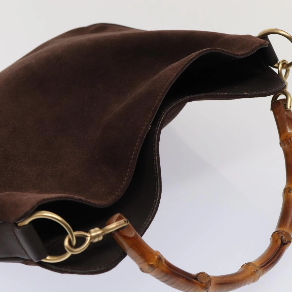 GUCCI Bamboo Shoulder Bag Suede 2way Red Gold 001 1705 1638  86649