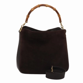 GUCCI Bamboo Shoulder Bag Suede 2way Red Gold 001 1705 1638  86649