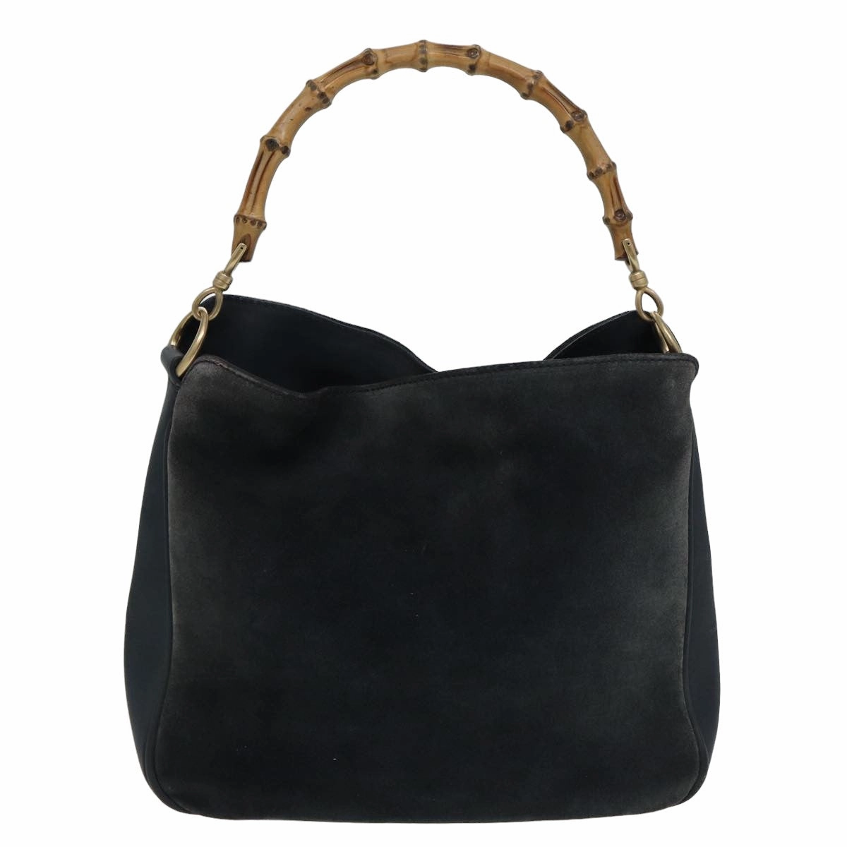 GUCCI Bamboo Shoulder Bag Suede Black 001 1638 2615  80843