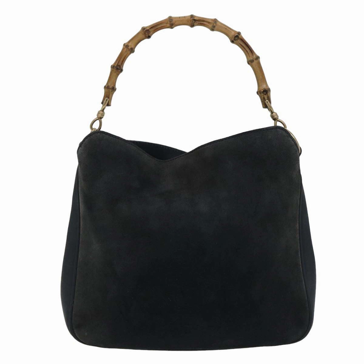 GUCCI Bamboo Shoulder Bag Suede Black 001 1638 2615  80843