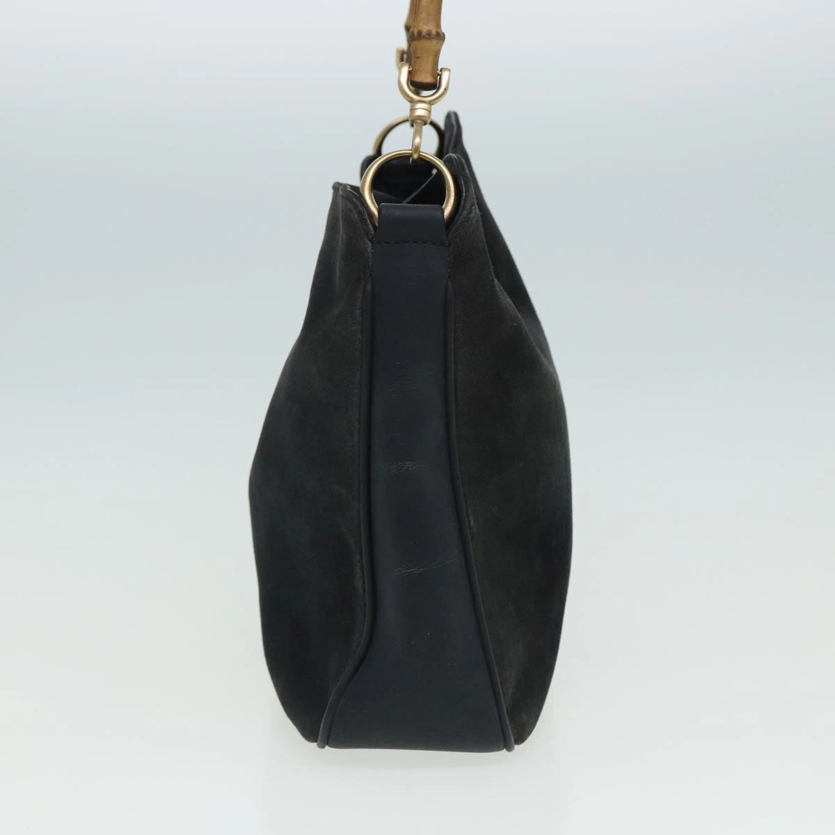 GUCCI Bamboo Shoulder Bag Suede Black 001 1638 2615  80843