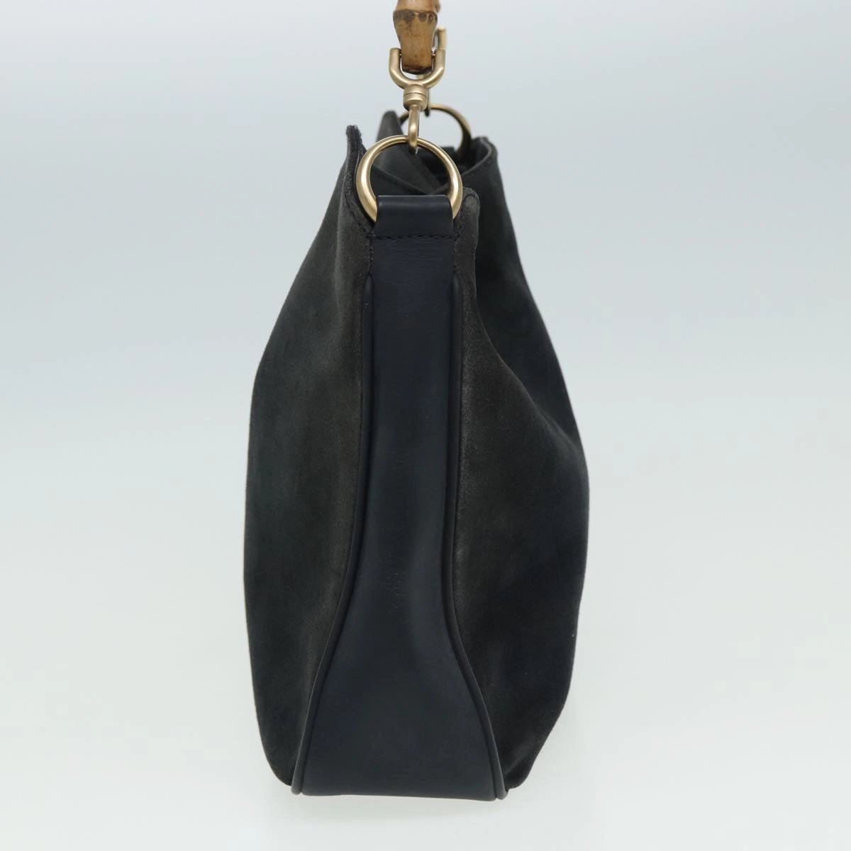 GUCCI Bamboo Shoulder Bag Suede Black 001 1638 2615  80843