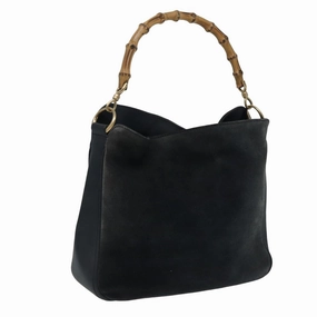 GUCCI Bamboo Shoulder Bag Suede Black 001 1638 2615  80843