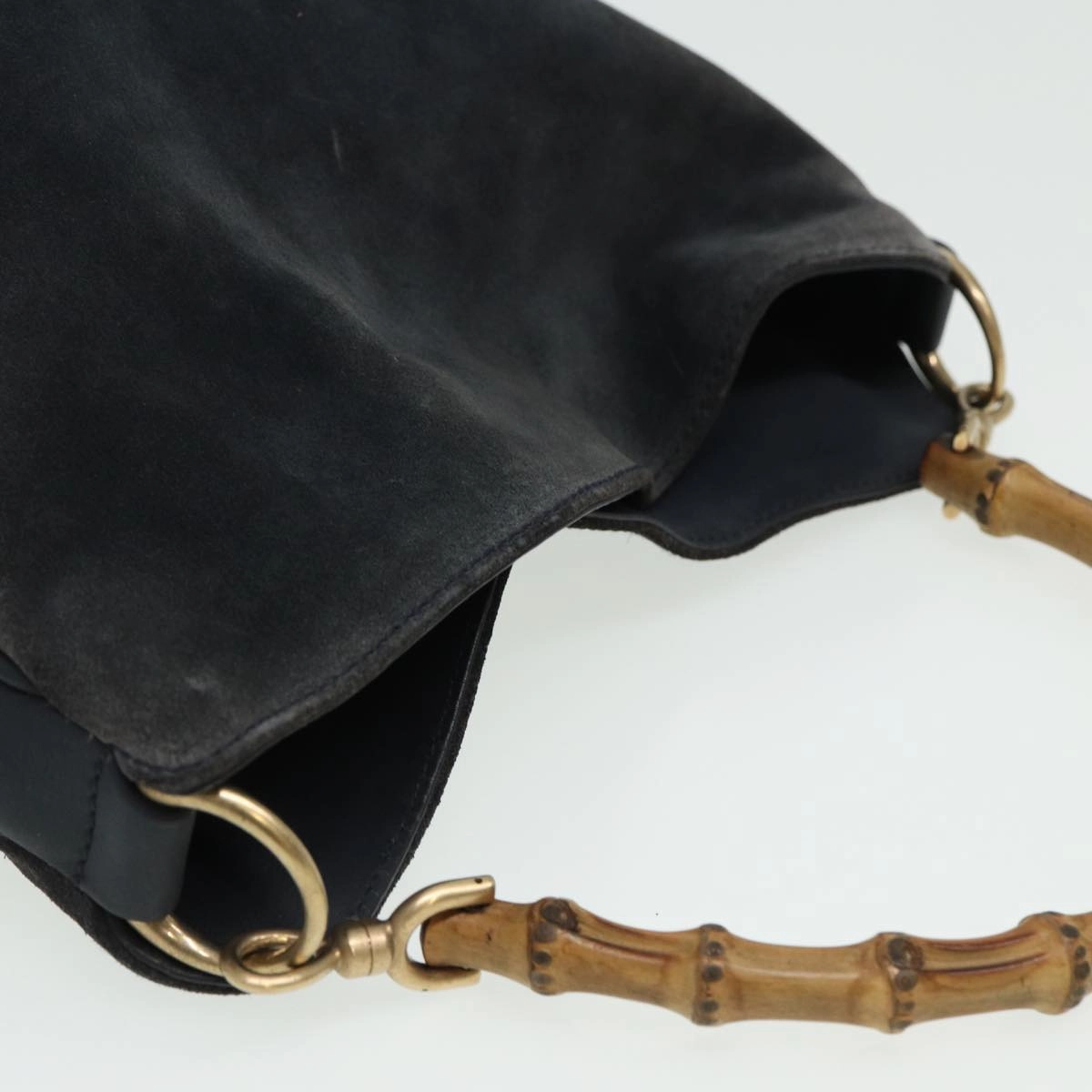 GUCCI Bamboo Shoulder Bag Suede Black 001 1638 2615  80843