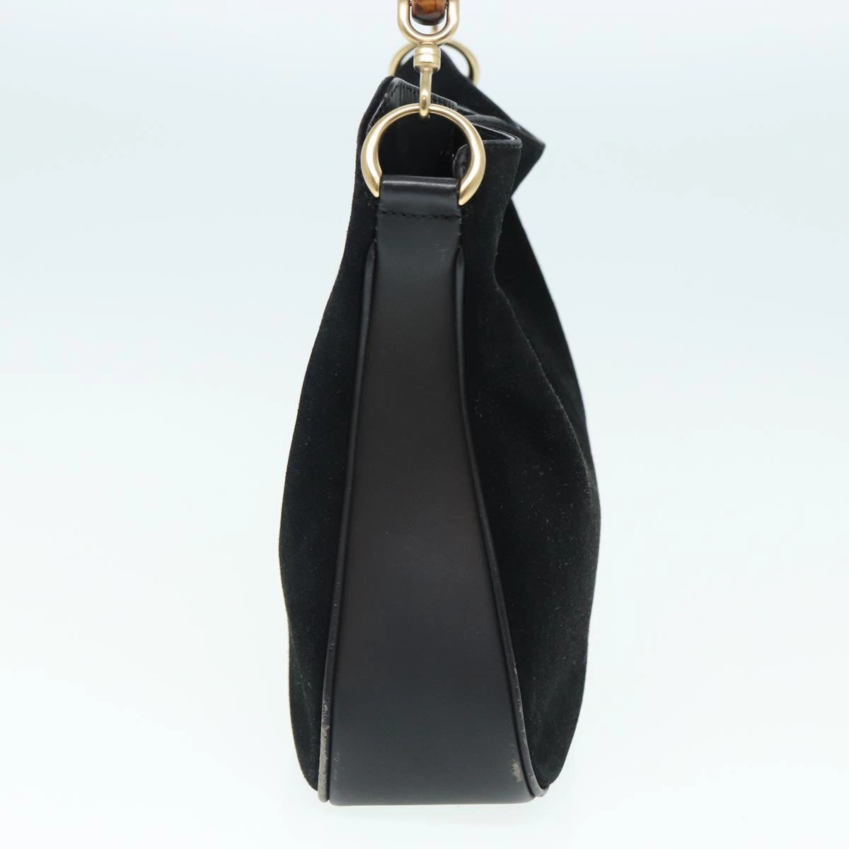 GUCCI Bamboo Shoulder Bag Suede Black 001 2404 1638  83939