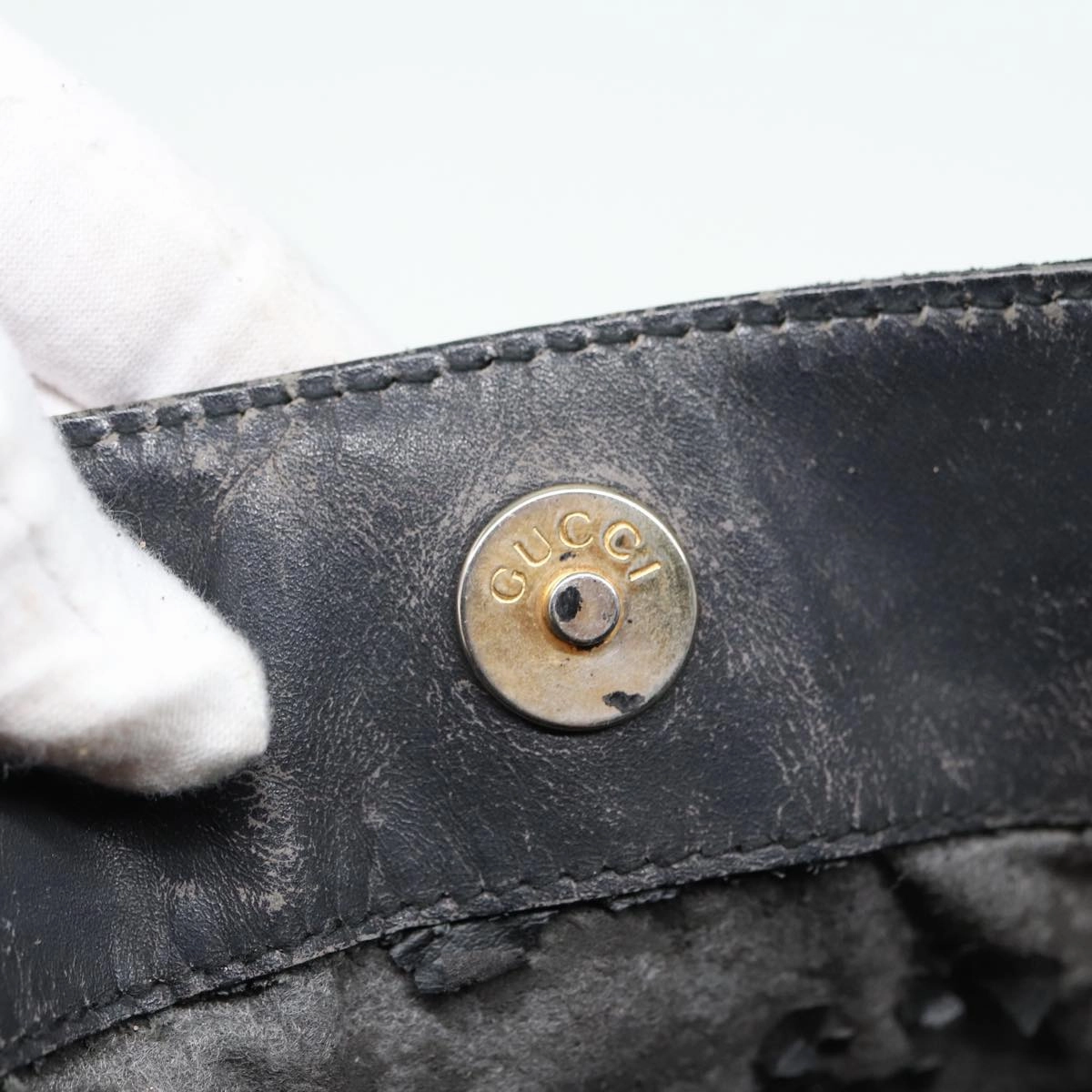 GUCCI Bamboo Shoulder Bag Suede Black 001 2404 1638  83939