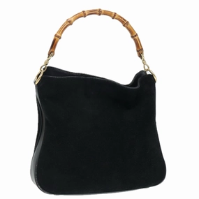 GUCCI Bamboo Shoulder Bag Suede Black 001 2404 1638  83939