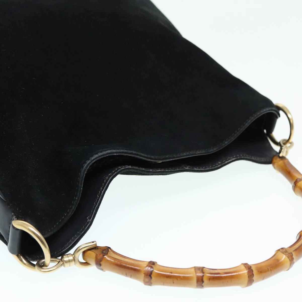 GUCCI Bamboo Shoulder Bag Suede Black 001 2404 1638  83939