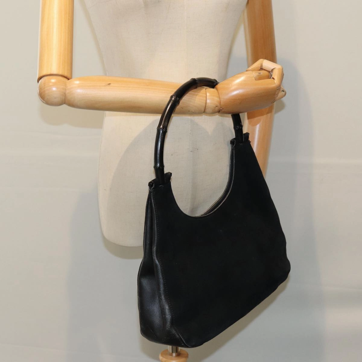 GUCCI Bamboo Shoulder Bag Suede Black 001 3739  13295