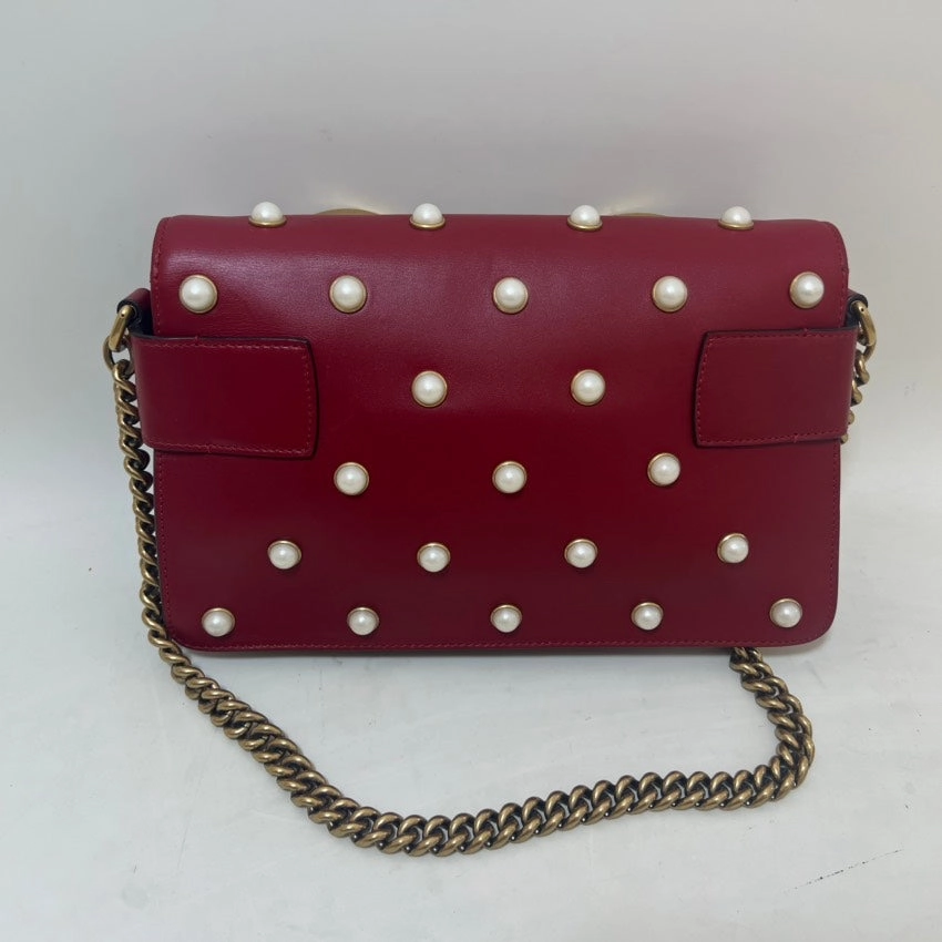 Gucci Bee-Inspired Crossbody Bag Red Leather Shoulder Bag