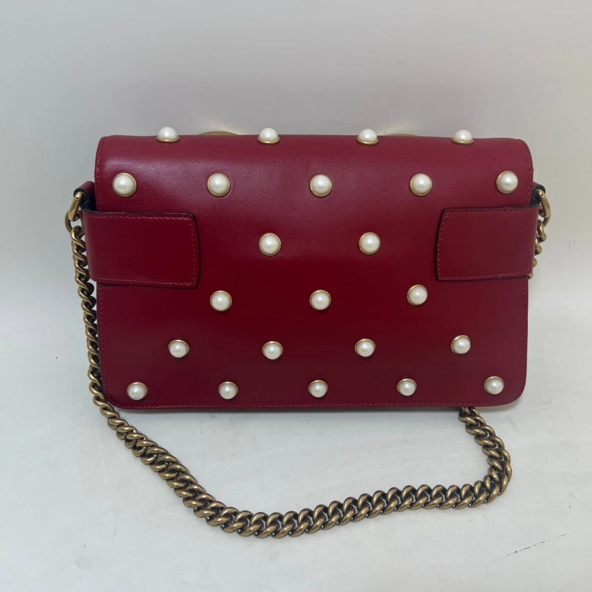 Gucci Bee-Inspired Crossbody Bag Red Leather Shoulder Bag