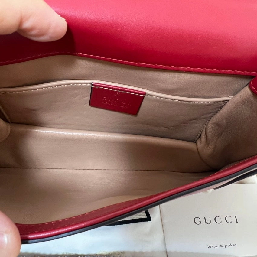 Gucci Bee-Inspired Crossbody Bag Red Leather Shoulder Bag