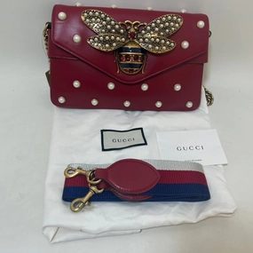 Gucci Bee-Inspired Crossbody Bag Red Leather Shoulder Bag
