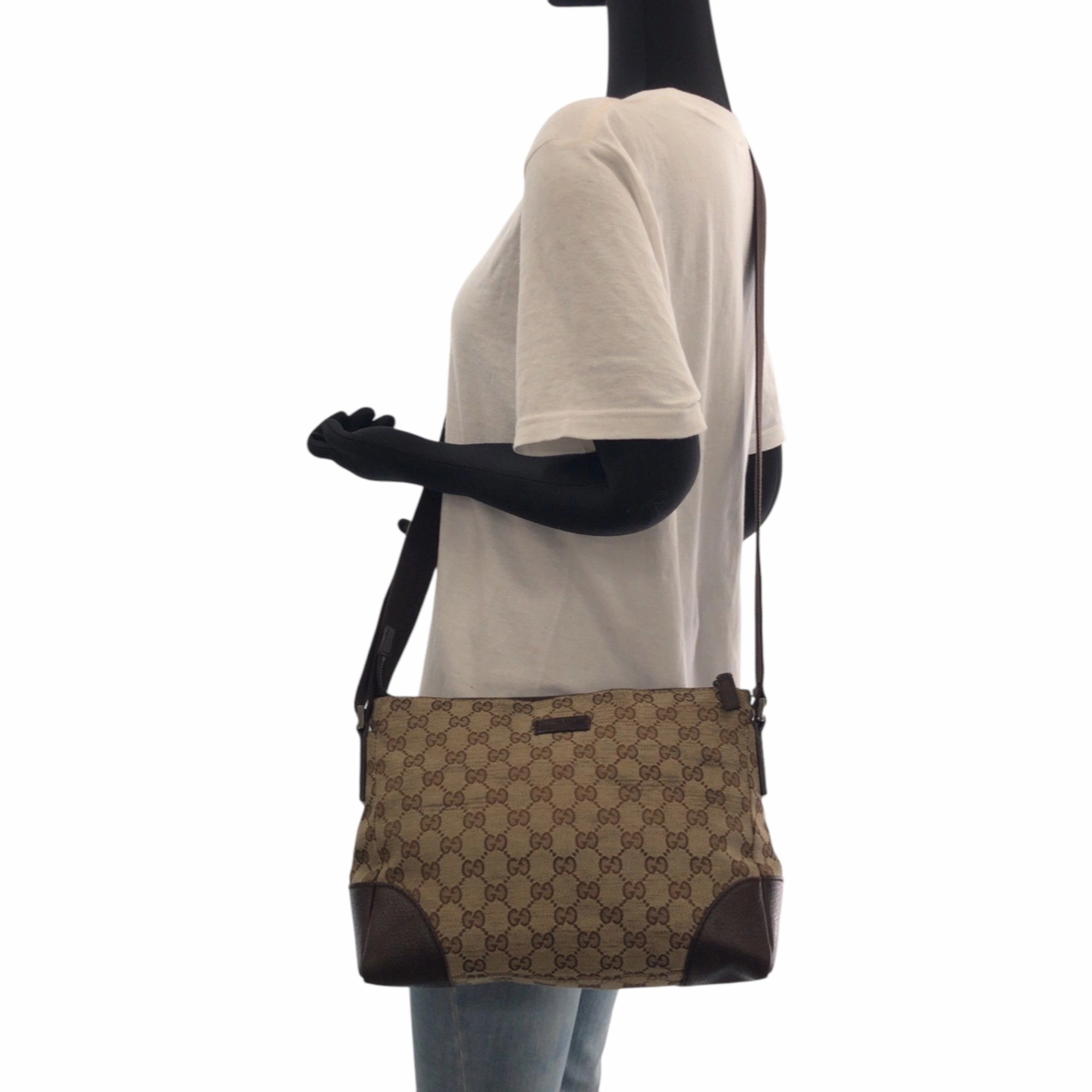 Gucci Beige Brown Gg Canvas Pochette Shoulder Bag ()