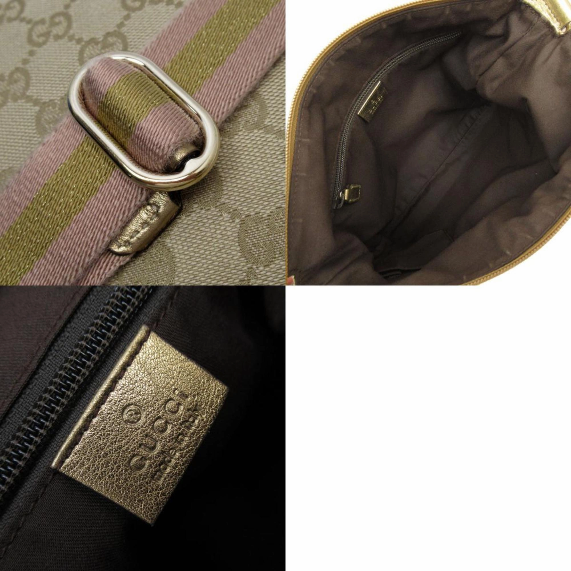 Gucci Beige Gold Pink Canvas Shoulder Bag ()