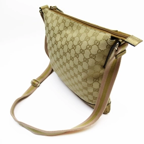 Gucci Beige Gold Pink Canvas Shoulder Bag ()
