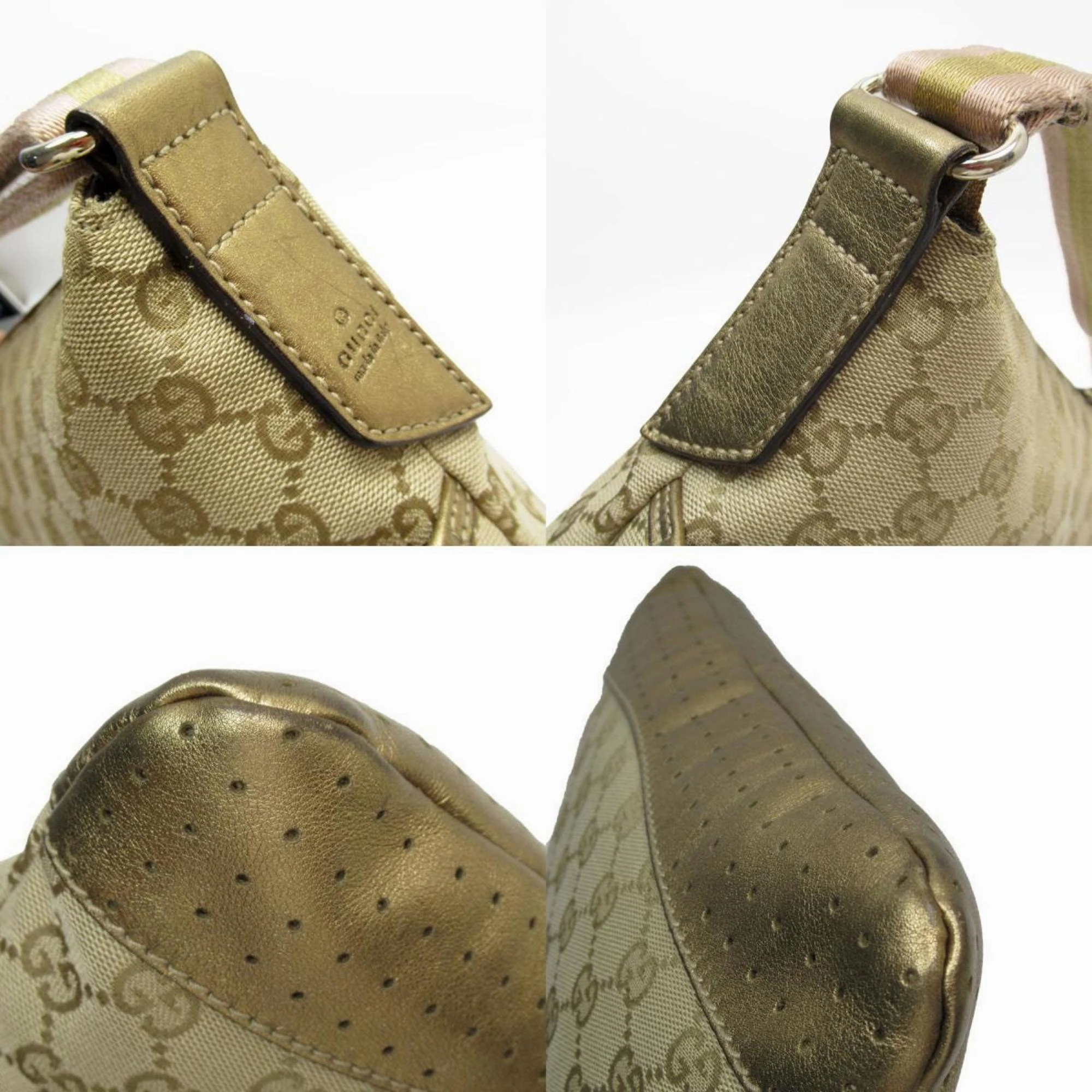Gucci Beige Gold Pink Canvas Shoulder Bag ()
