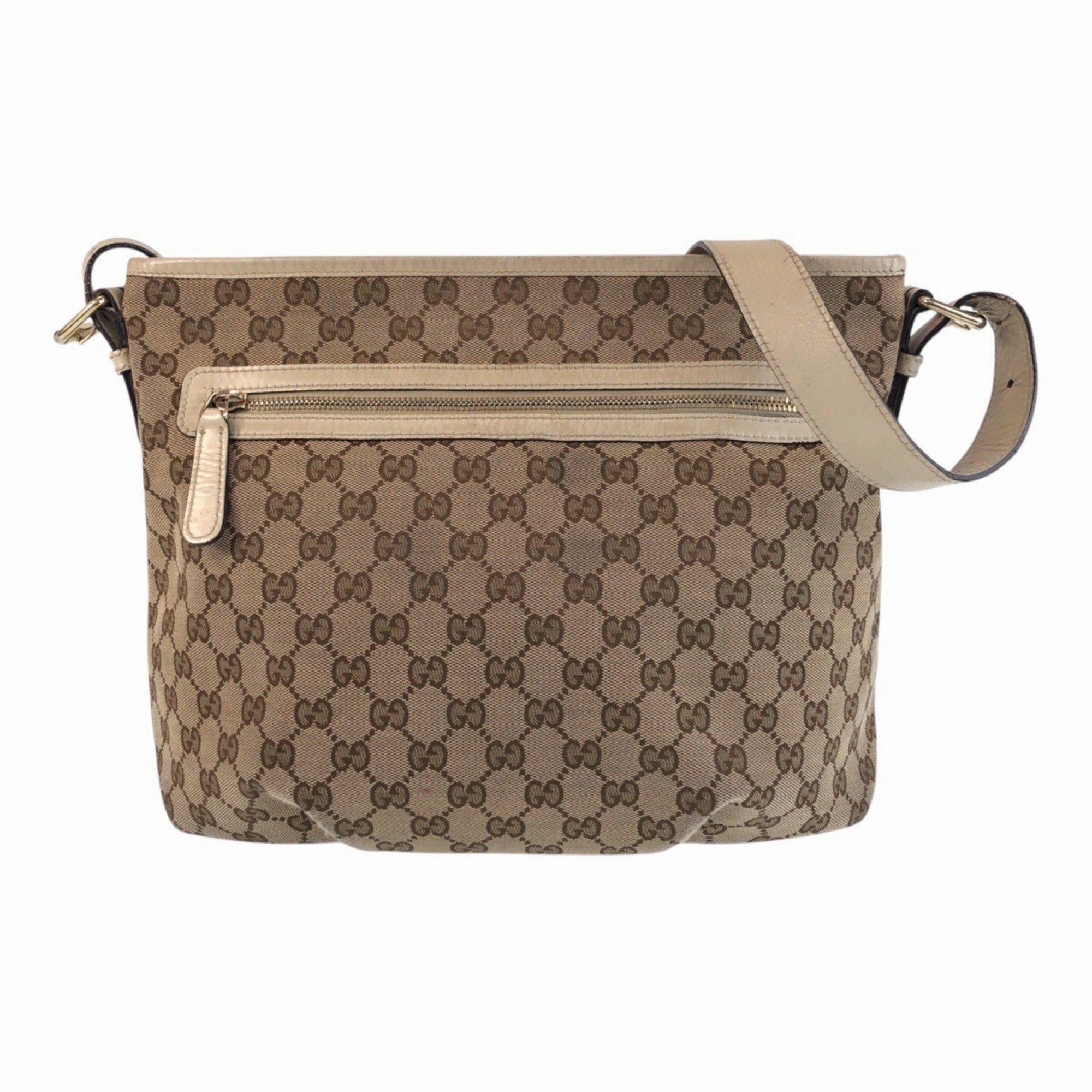 Gucci Beige Ivory Gg Canvas Leather Messenger Bag Shoulder Bag ()