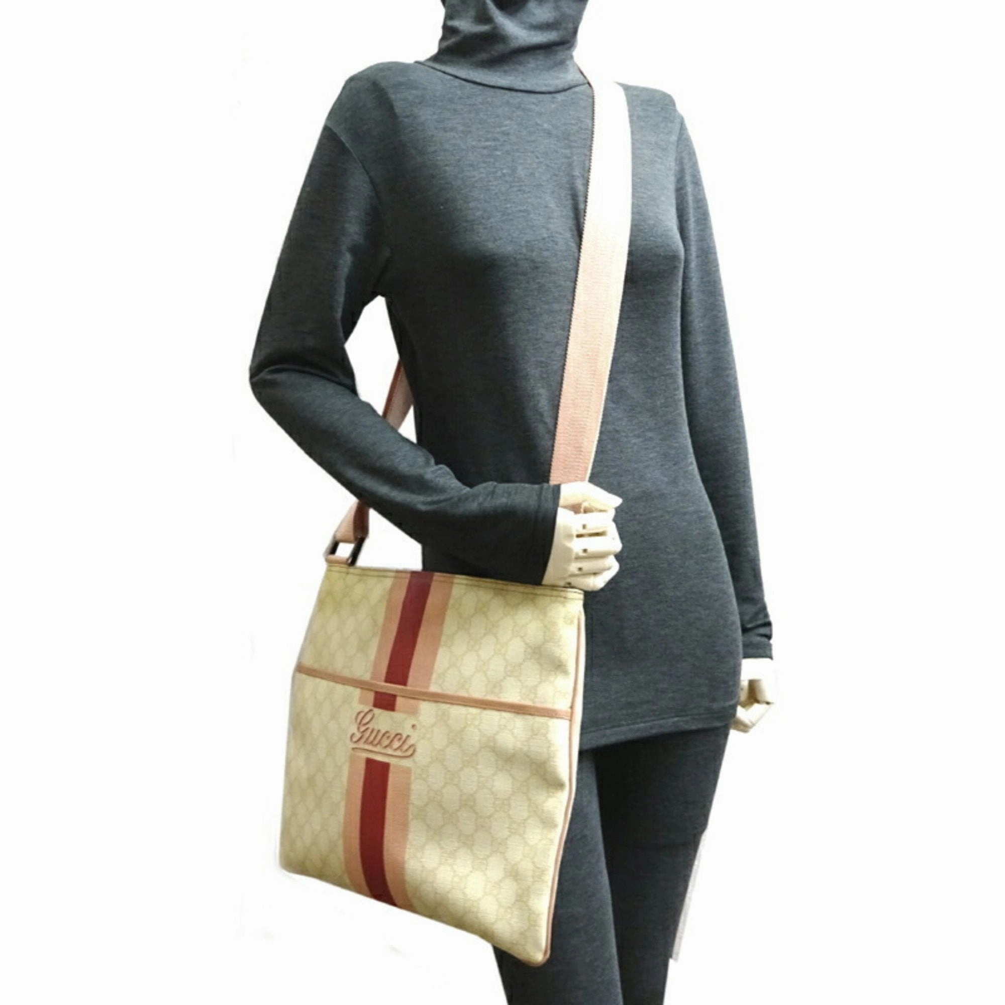 Gucci Beige Pink Gg Supreme Leather Messenger Bag Shoulder Bag ()