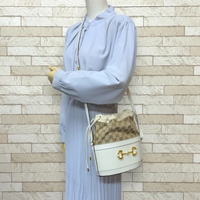 Gucci Beige White Gg Canvas Leather Shoulder Bag ()