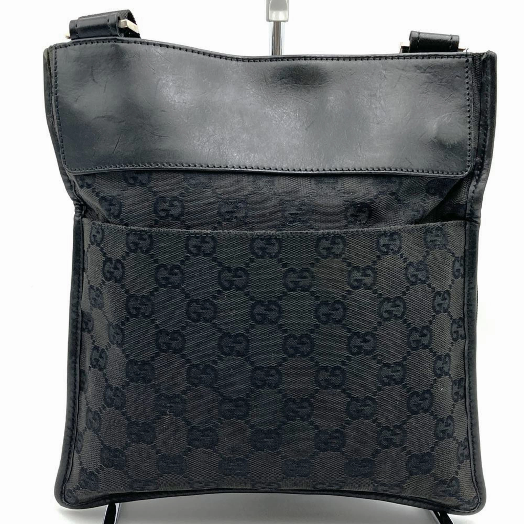Gucci Black Gg Canvas Leather Shoulder Bag ()