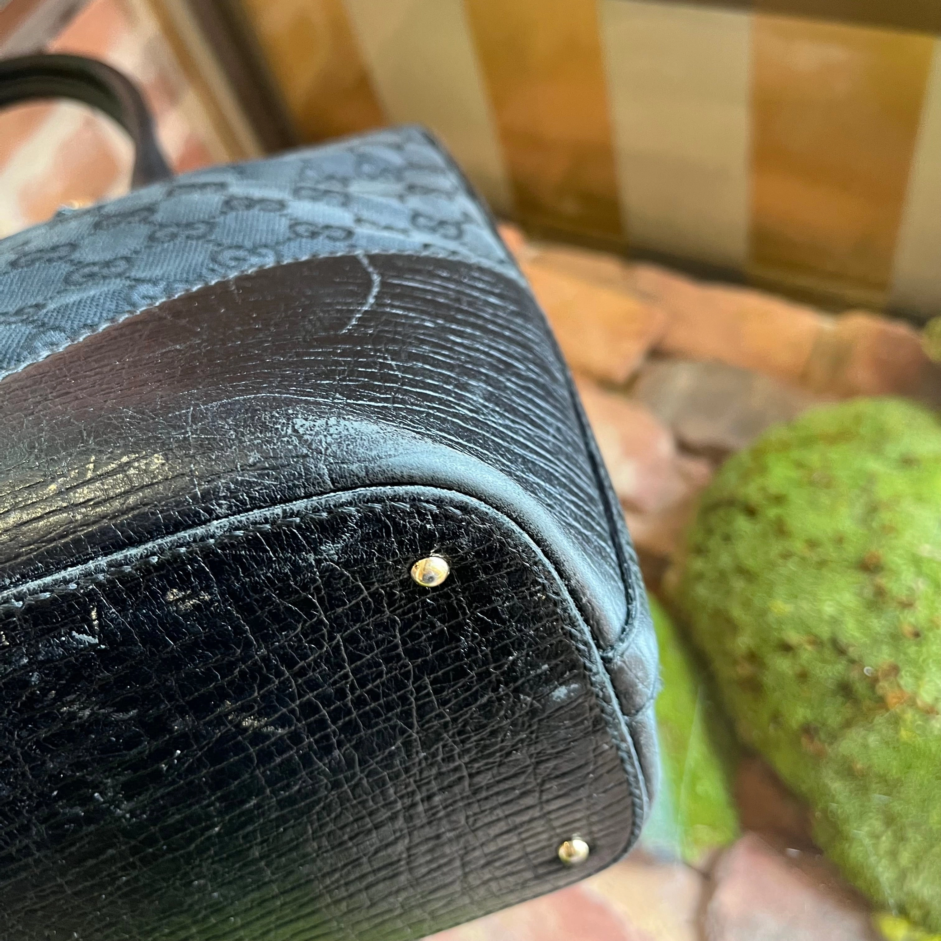 GUCCI Black GG Monogram Horsebit Shoulder Bag
