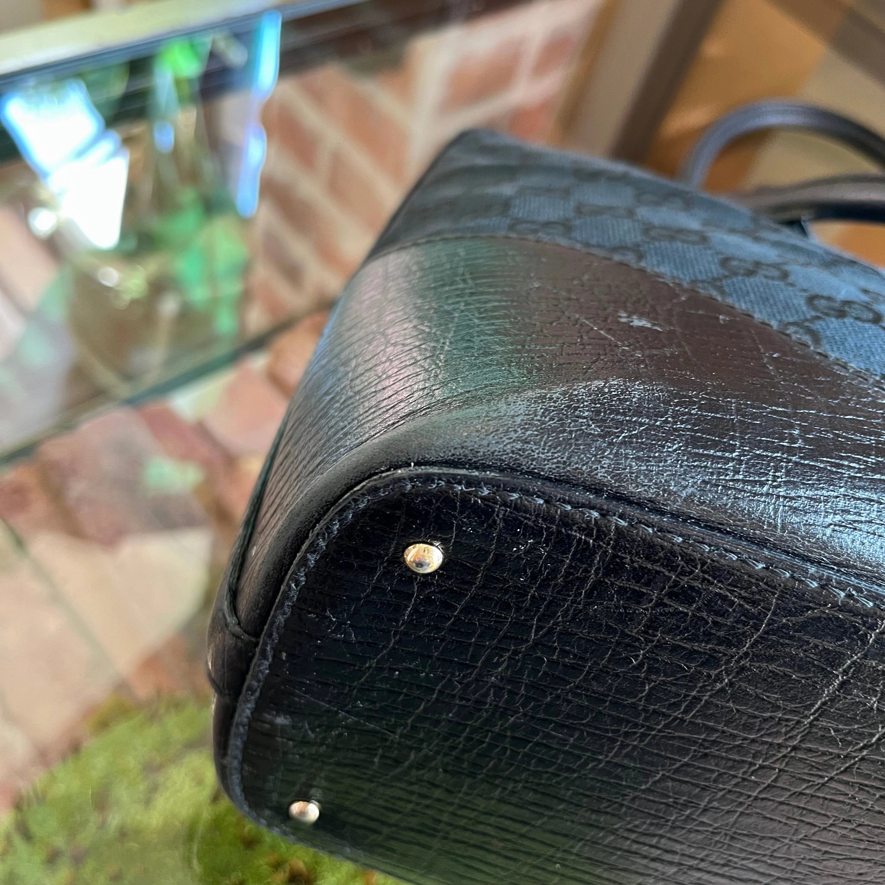 GUCCI Black GG Monogram Horsebit Shoulder Bag